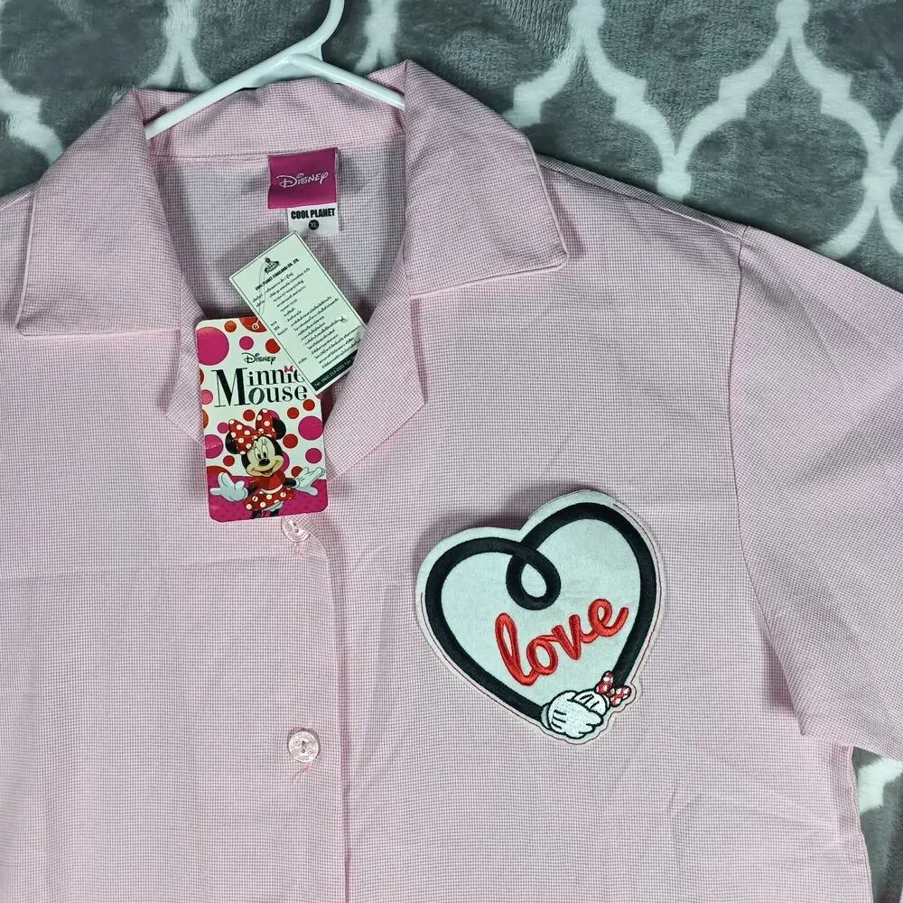 Disney Minnie Mouse Nightgown Women Size XL Pink Button Up Sleep Shirt Pajamas - Picture 8 of 13